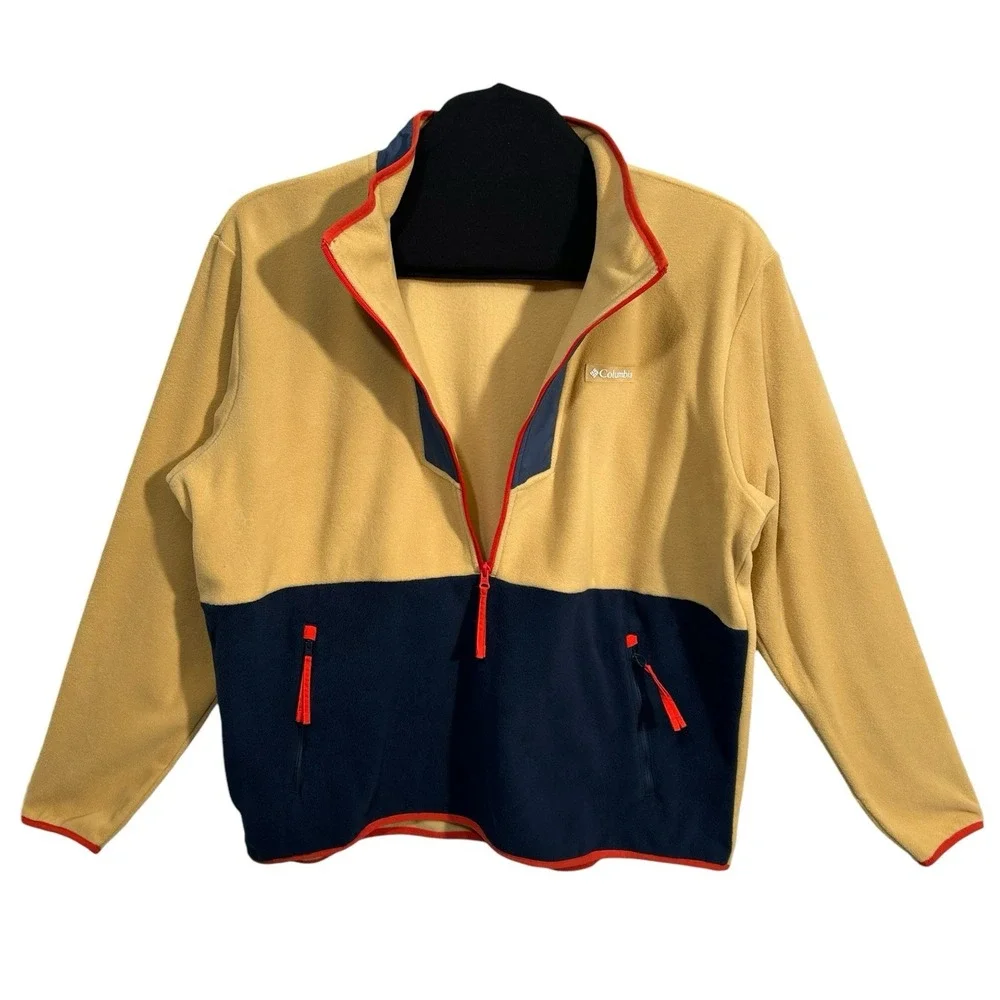 Columbia Mens Sequoia Grove Half Zip Fleece Pullover Jacket XXL Yellow Navy Blue